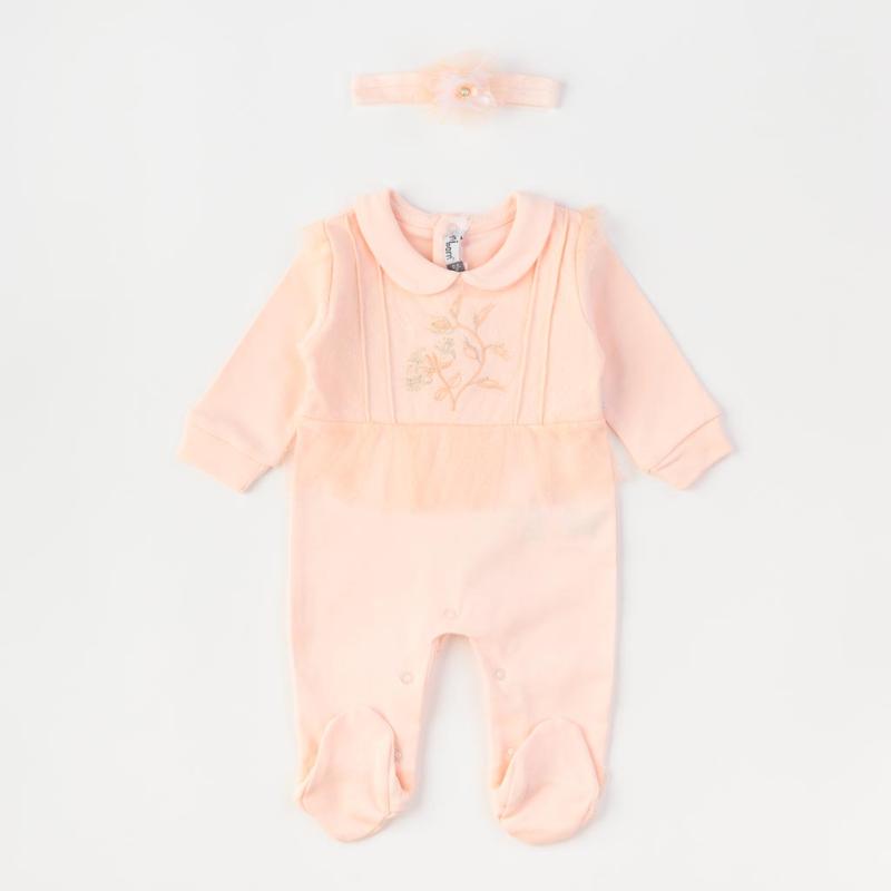 Baby overalls with long sleeves For a girl  Miniborn Sparkle baby  with hair band Peach
