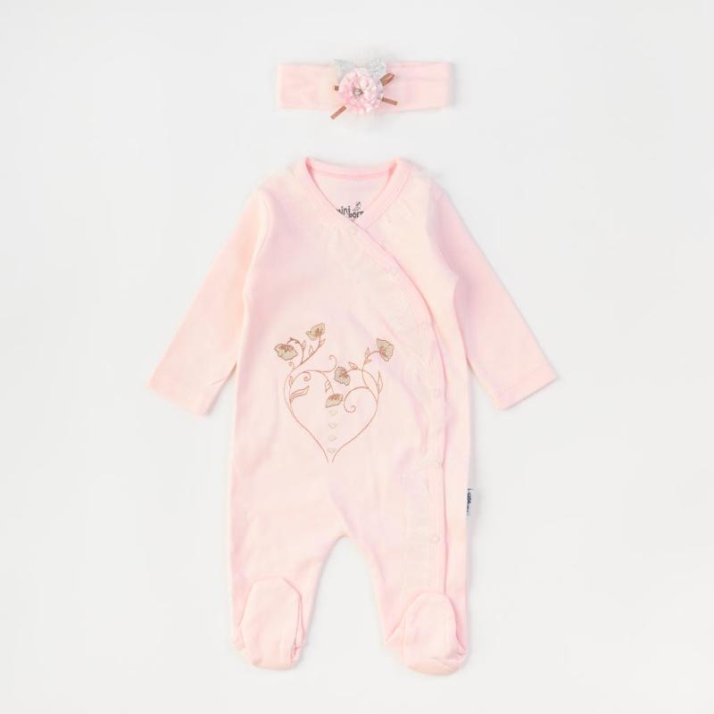Baby overalls with long sleeves For a girl  Miniborn Love flowers  with hair band Pink