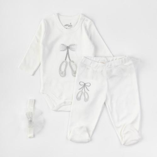 Βρεφικά σετ ρούχων Κορμακι παντελονακια και κορδελα για τα μαλλια  Minibron Ballerina  Ασπρο