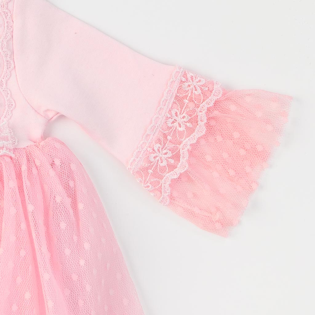 Βρεφικο φορεμα με δαντελα  и лента за коса   Miniborn  Ροζε
