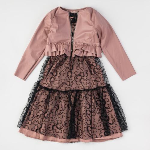 Комплект детска рокля  με Δερμάτινο μπουφάν  Cocoland   Beautiful  Ροζ