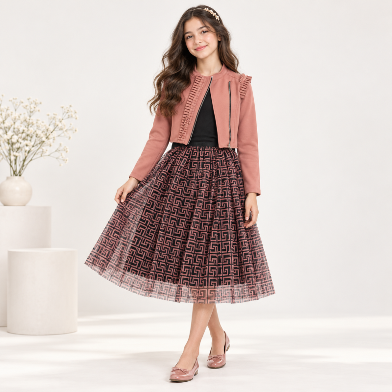 Детски комплект пола блу и яке Cocoland Pink land Розов