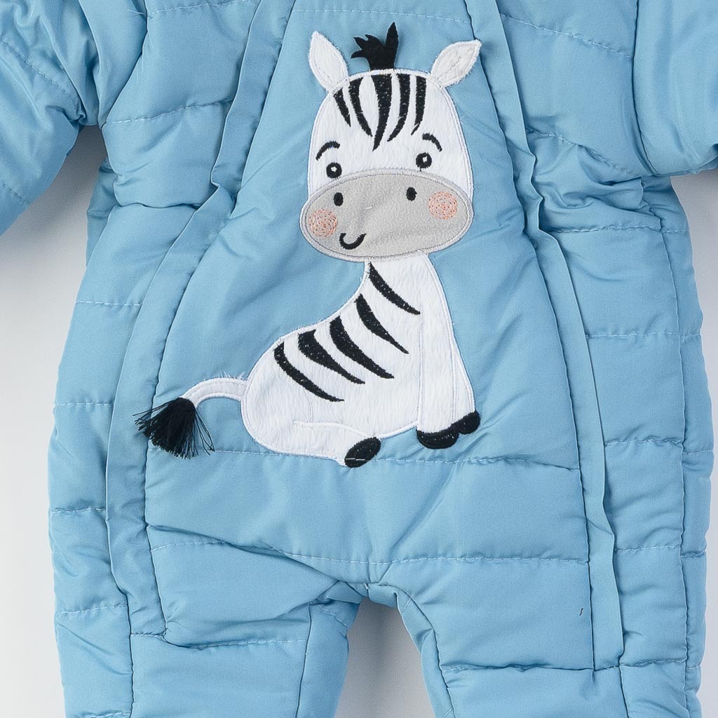 Бебешки зимен гащеризон за момче с ръкавички и чорапки Tuffo bellezza Zebra Син