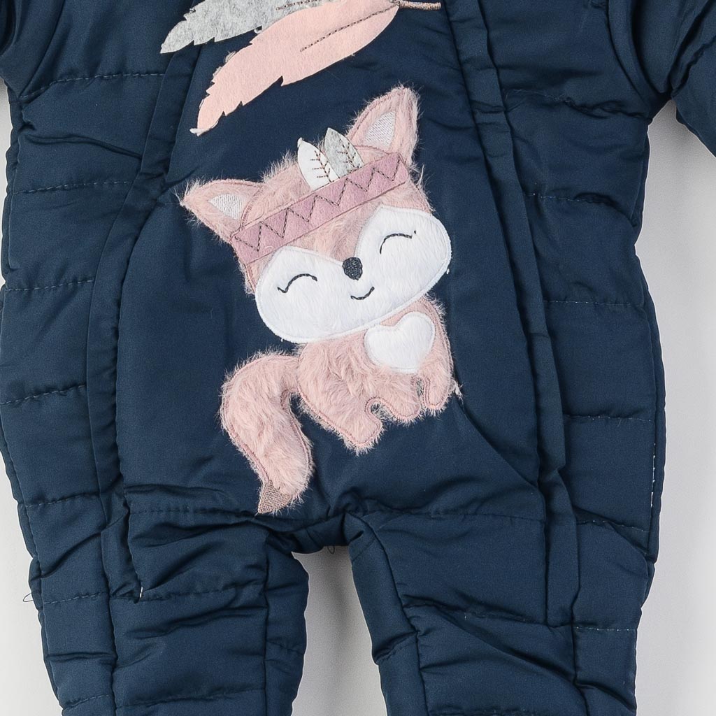 Бебешки зимен гащеризон за момиче с ръкавички и чорапки Tuffo bellezza Foxy Тъмносин