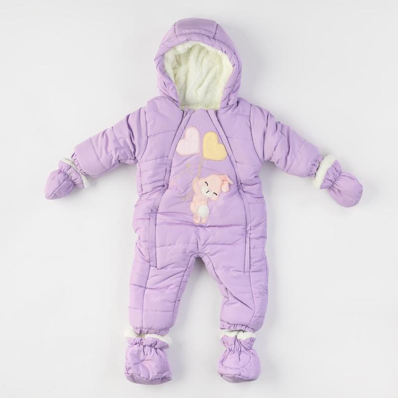 Baby winter overalls For a girl with gloves and socks  Tuffo bellezza Bunny  Purple