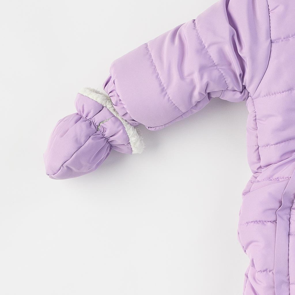 Бебешки зимен гащеризон за момиче с ръкавички и чорапки Tuffo bellezza Bunny Лилав