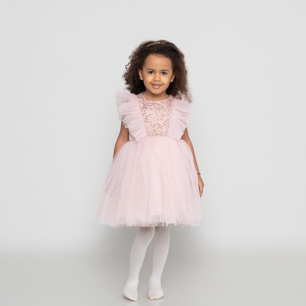 Παιδικο επισημο φορεμα με τουλι με μπροκάρ  Stle Ayisigi  Ροζε
