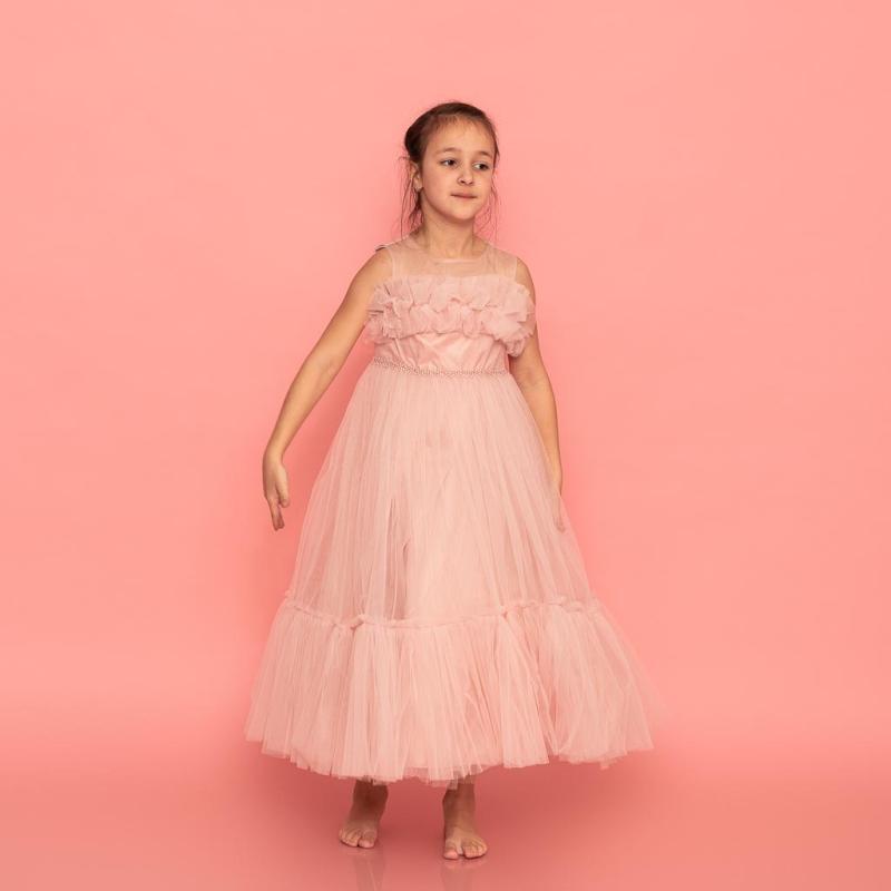 Детска официална рокля с тюл и брокат Ayisigi  prom princess Розова