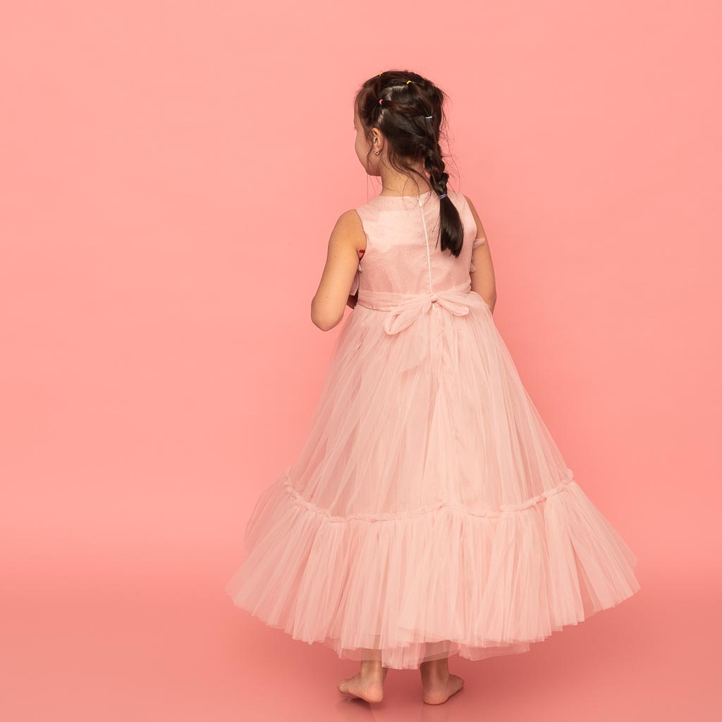 Παιδικο επισημο φορεμα με τουλι με μπροκάρ  Ayisigi  prom princess  Ροζε