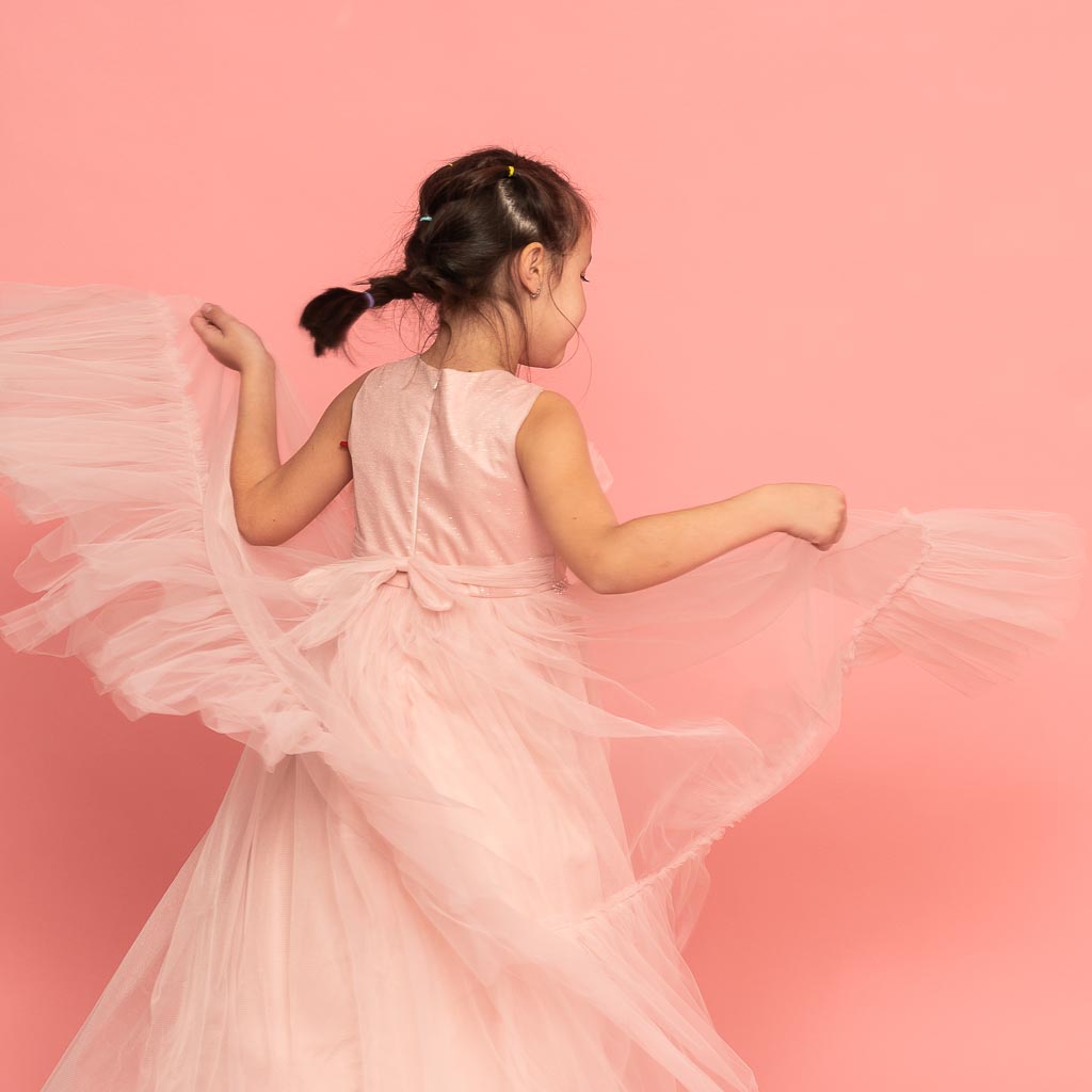 Παιδικο επισημο φορεμα με τουλι με μπροκάρ  Ayisigi  prom princess  Ροζε