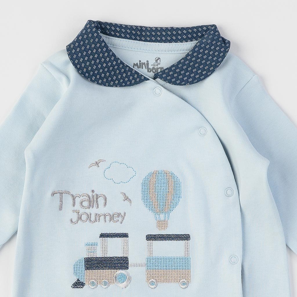 Комплект за изписване за момче 10 части Miniborn Baby Train Journey Син