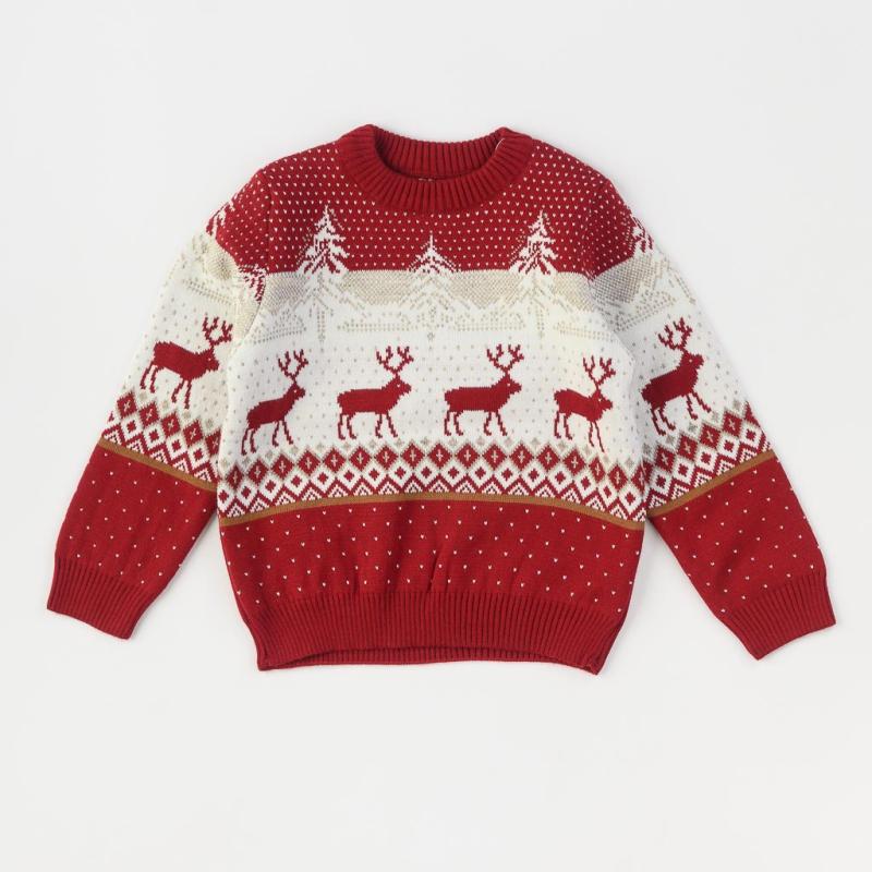 Детски пуловер  момче Коледен Deers Christmas Червен