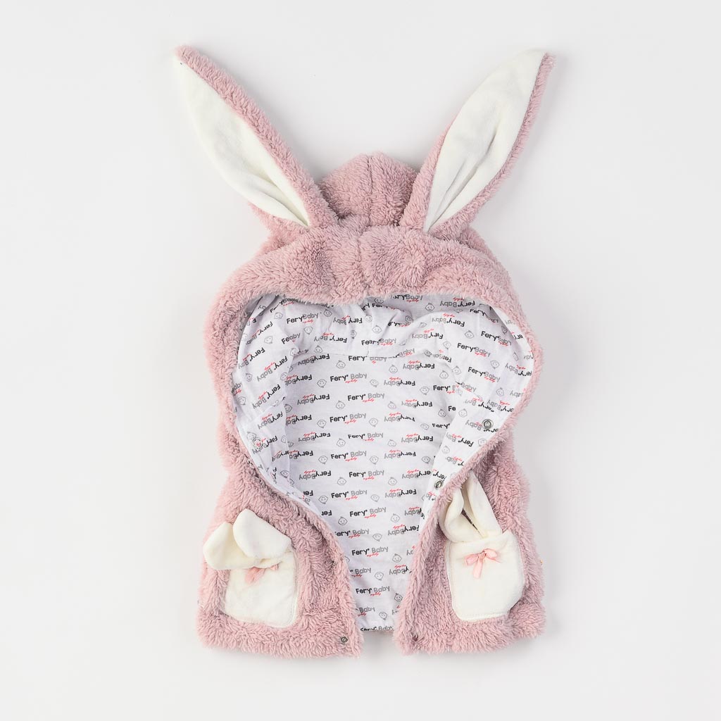 Бебешки комплект за момиче 3 части с елече Fluffy Bunny Розов