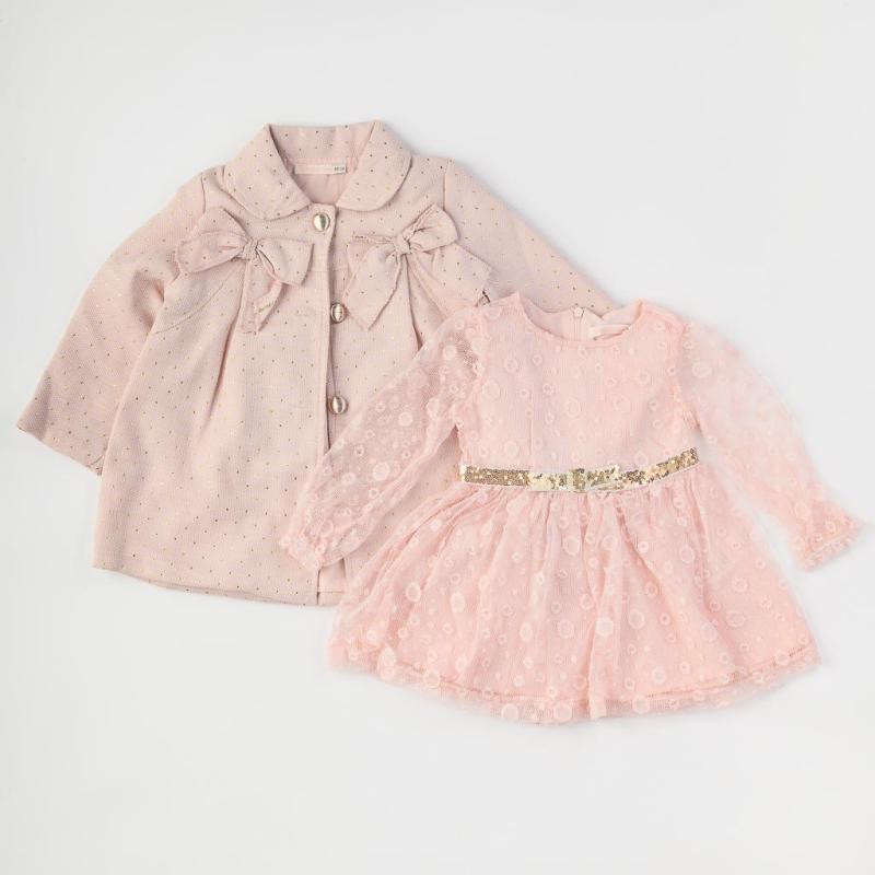 Детски комплект  момиче палто и рокля Baby Rose Розов