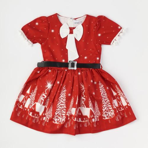 Детска коледна рокля с къс ръкав Shine star Червена
