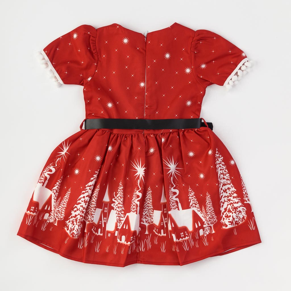 Детска коледна рокля с къс ръкав Shine star Червена