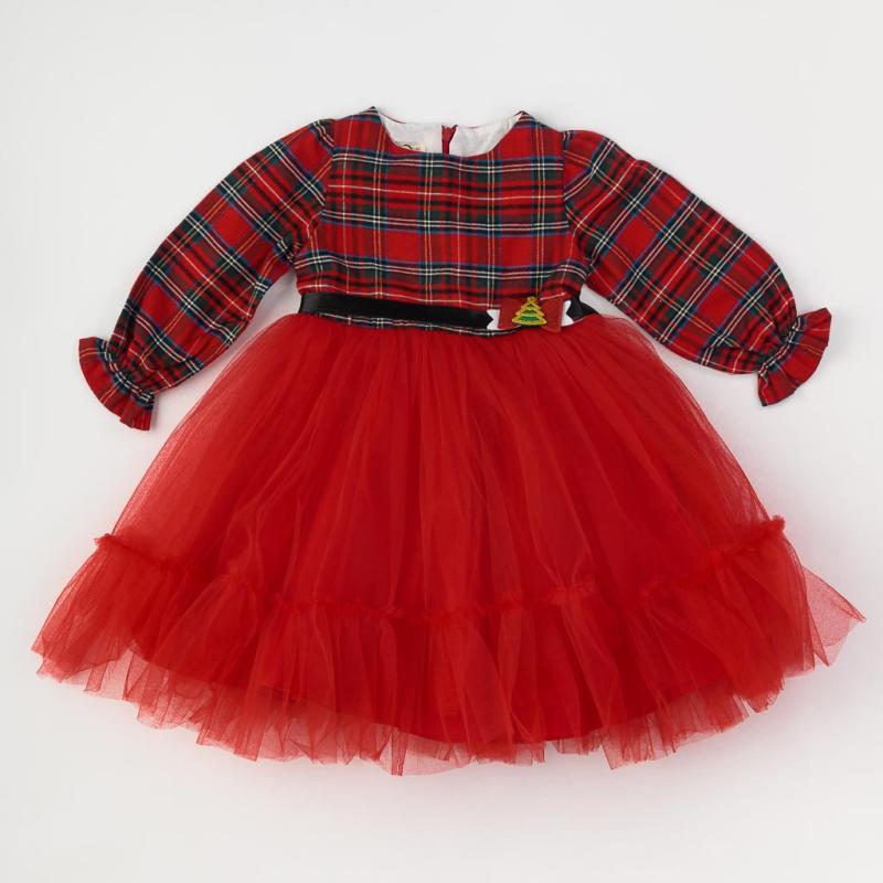 Детска коледна рокля  με μακρυ μανικι με τουλι  Eray Kids Christmas Tree  Κοκκινο