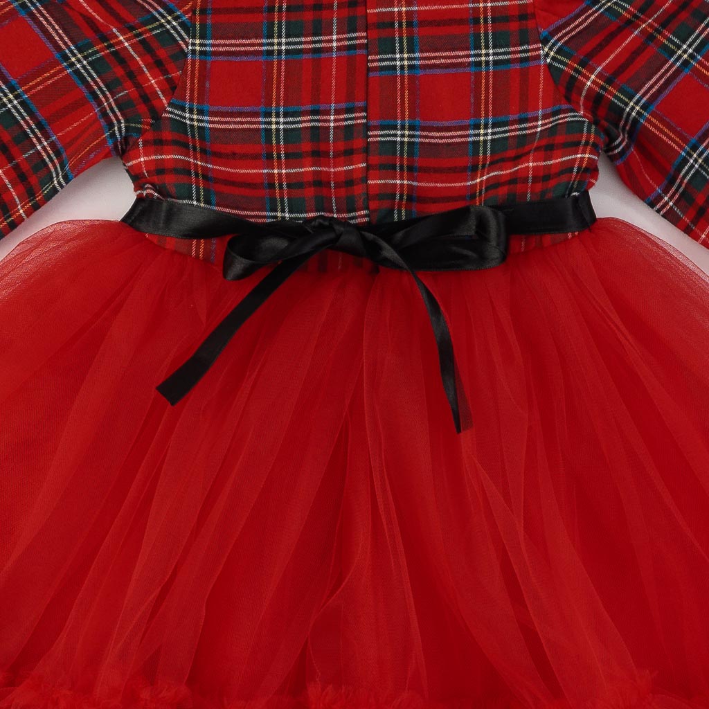Детска коледна рокля  με μακρυ μανικι με τουλι  Eray Kids Christmas Tree  Κοκκινο
