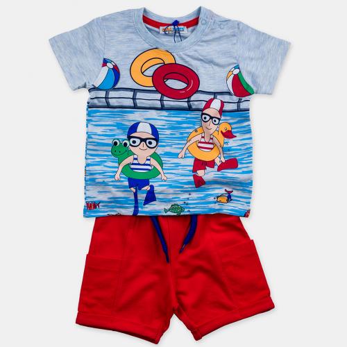 Комплект за момче Summer Time с тениска и къси панталонки Син