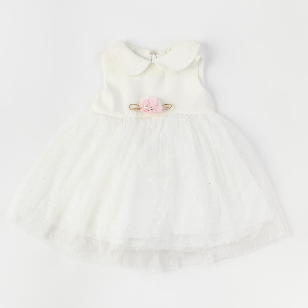Бебешка официална рокля с тюл жилетка и лента за коса Eray Kids Бяла