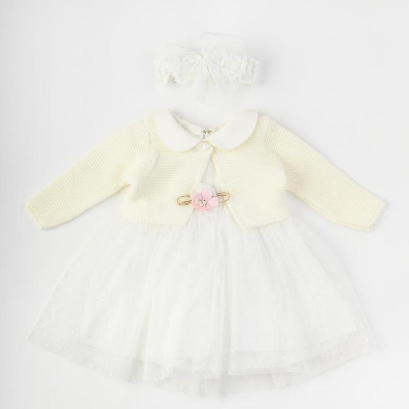 Бебешка официална рокля с тюл жилетка и лента  коса Eray Kids Бяла