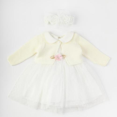 Бебешка официална рокля с тюл жилетка и лента за коса Eray Kids Бяла