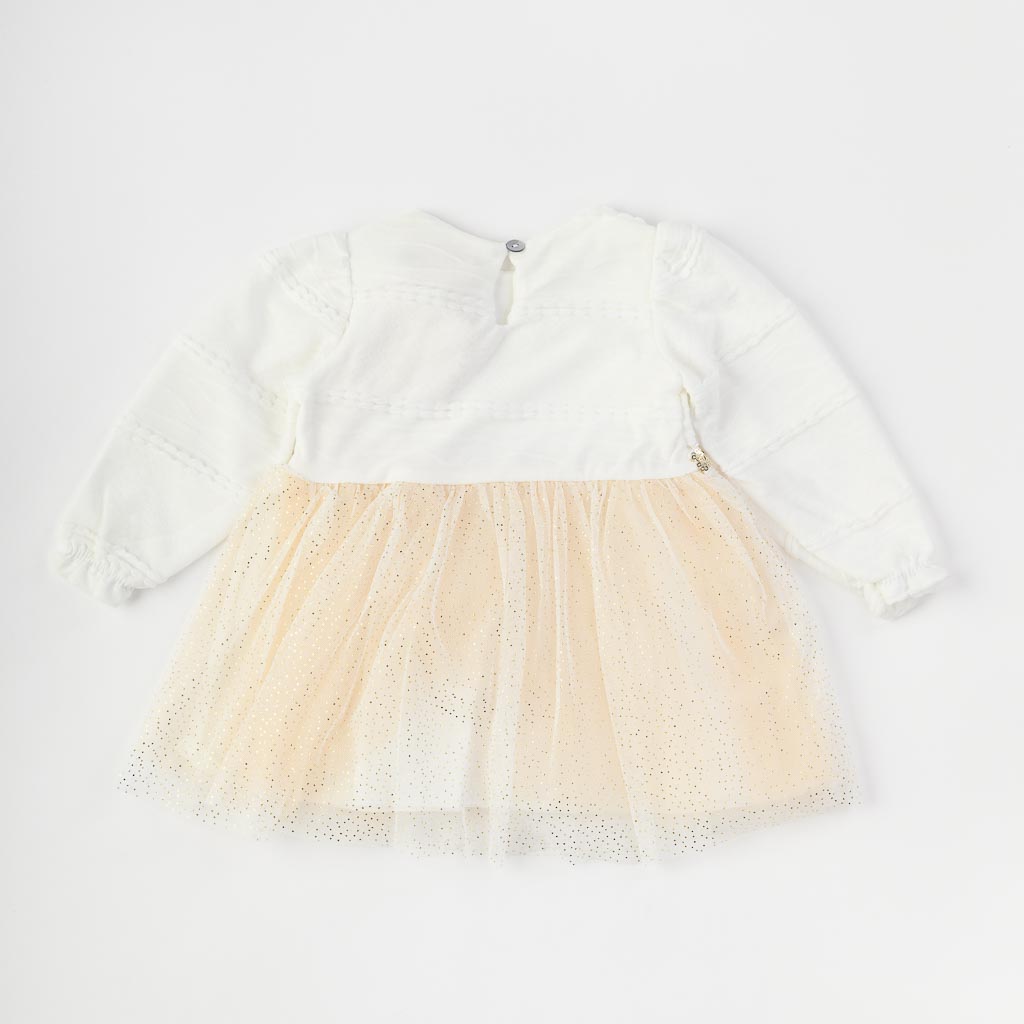 Бебешка рокля с тюл и брошка Baby Rose Бяла