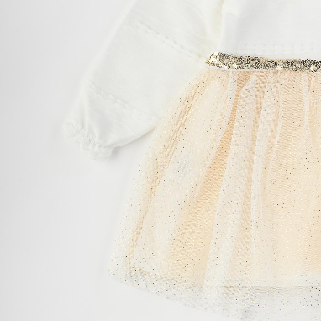 Бебешка рокля с тюл и брошка Baby Rose Бяла