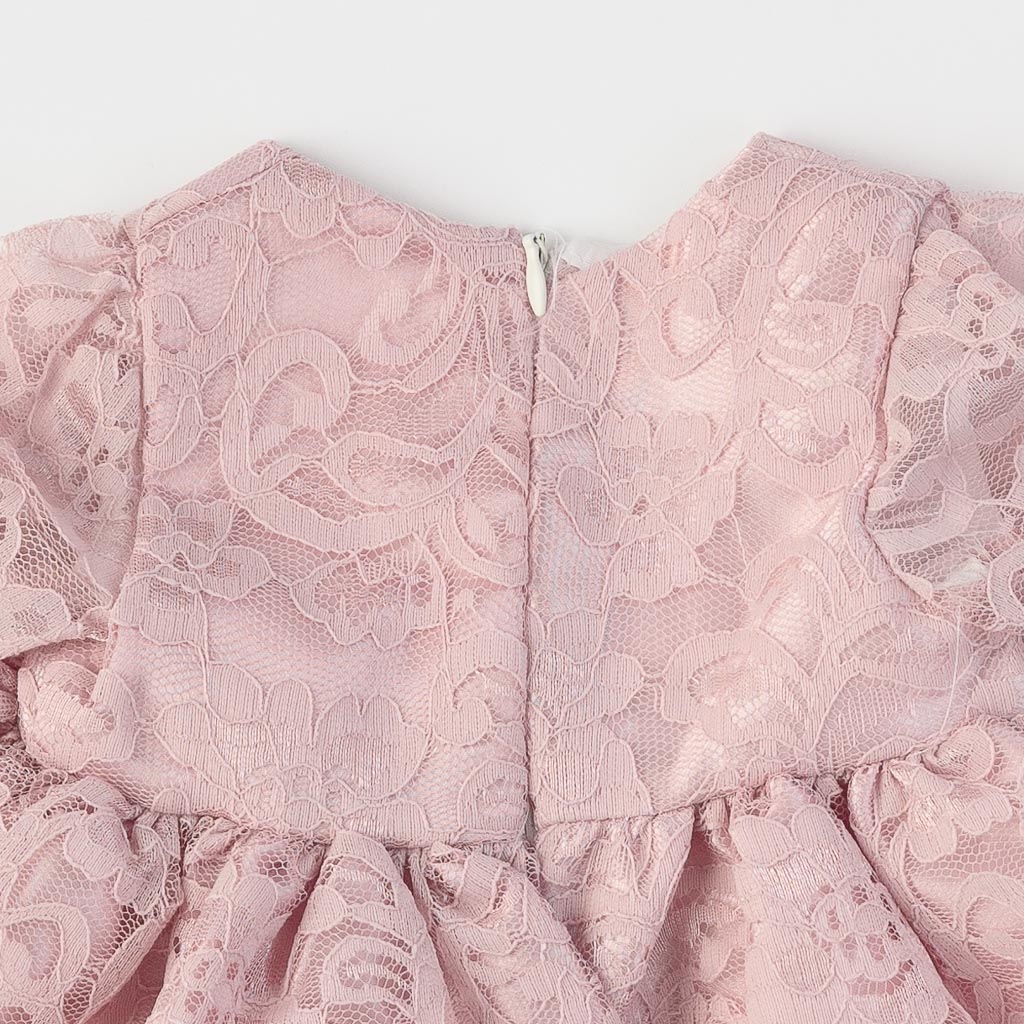 Βρεφικά σετ ρούχων επισημο φορεμα με δαντελα και καλσον κορδελα για μαλλια με παπουτσακια  Amante Ash rose  Ροζ