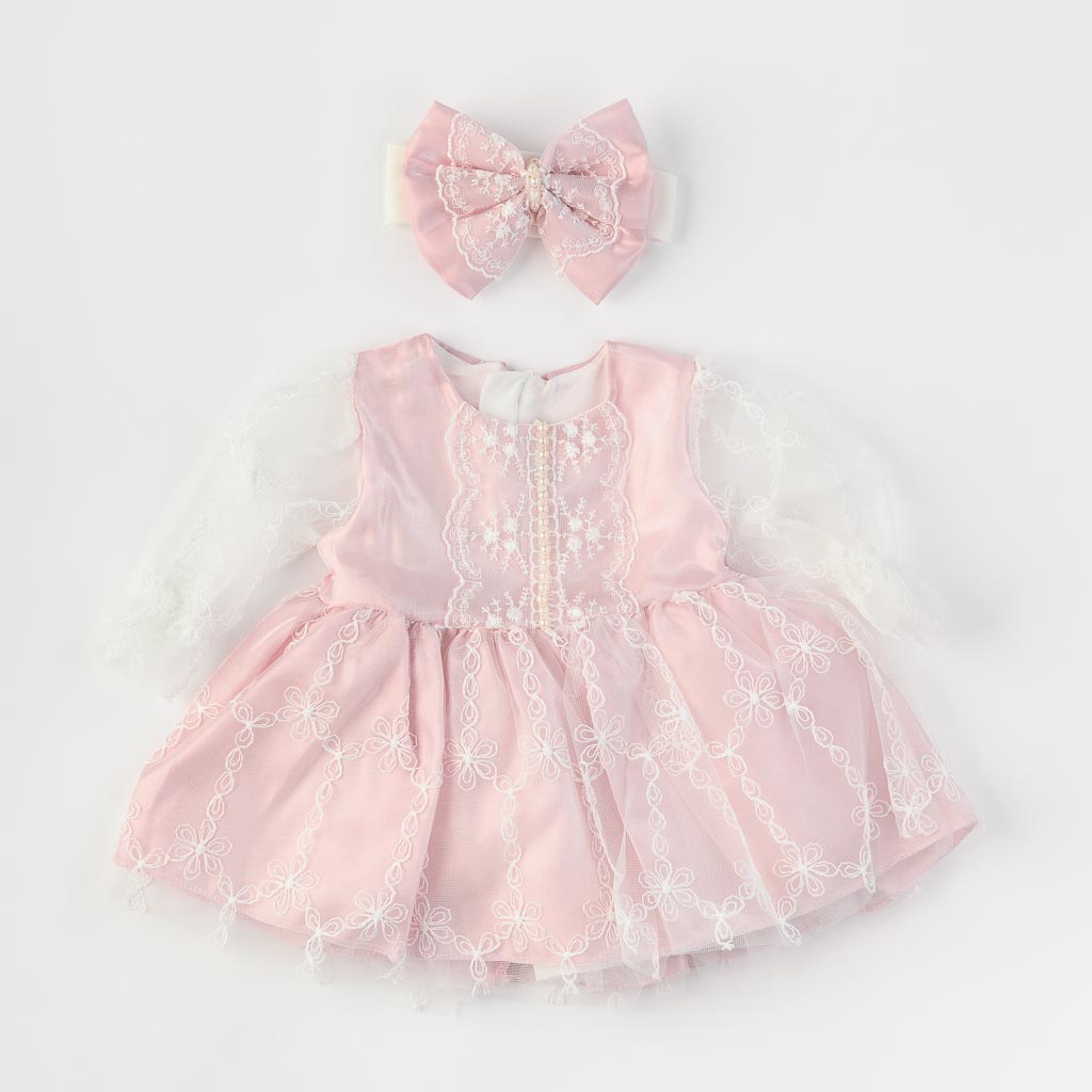 Βρεφικο επισημο φορεμα με κορδελα για τα μαλλια  Amante Glamorous Baby  Ροζε