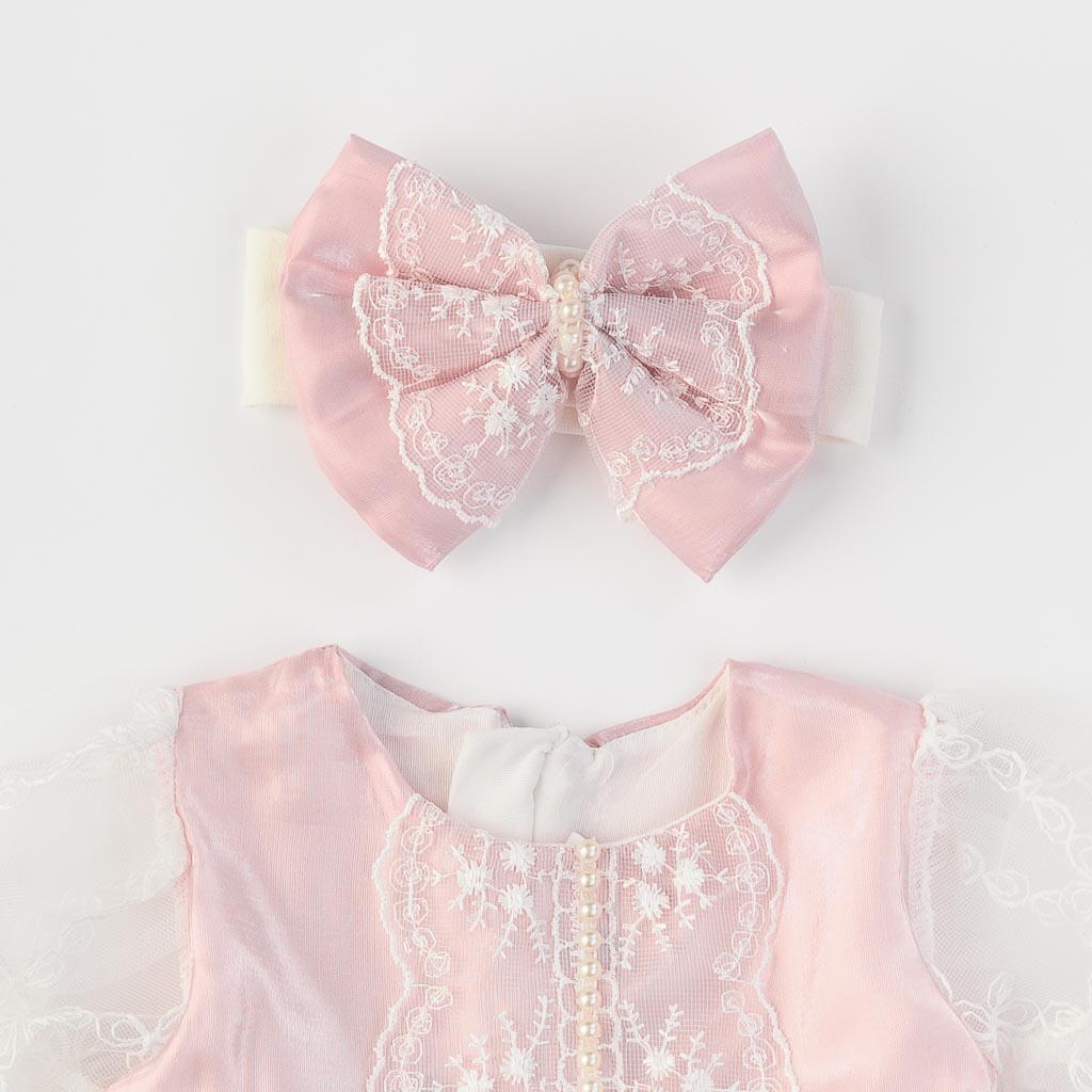 Бебешка официална рокля с лента за коса Amante Glamorous Baby Розова