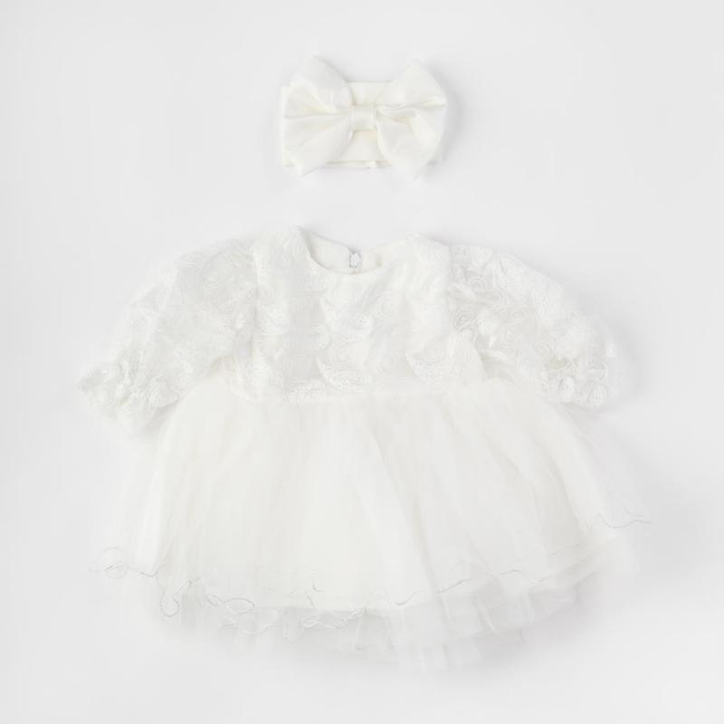 Kojenecké společenské šaty s čelenkou na vlasy  Amante Glamorous Baby  Bílý