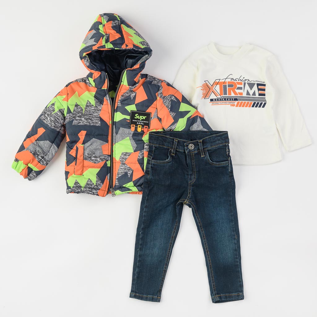Детски комплект за момче яке блуза дънки Ecoo Kids Оранжев