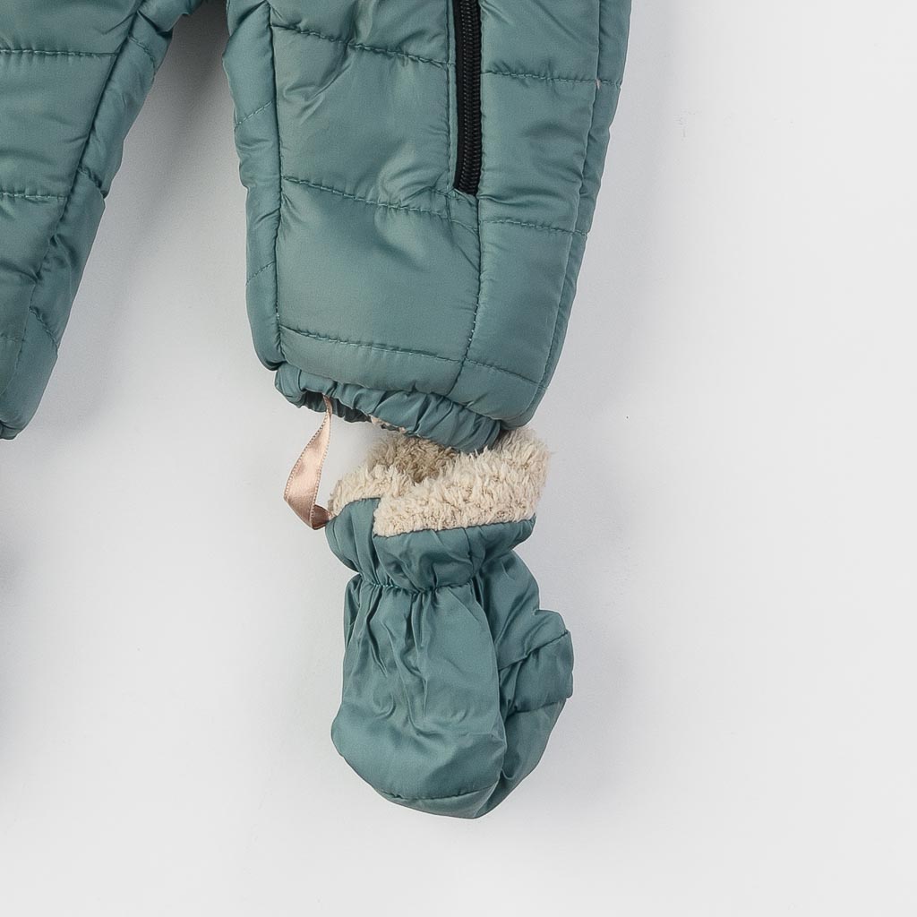 Бебешки зимен гащеризон за момче с ръкавички чорапки и шал Lavin Cool baby dog Зелен