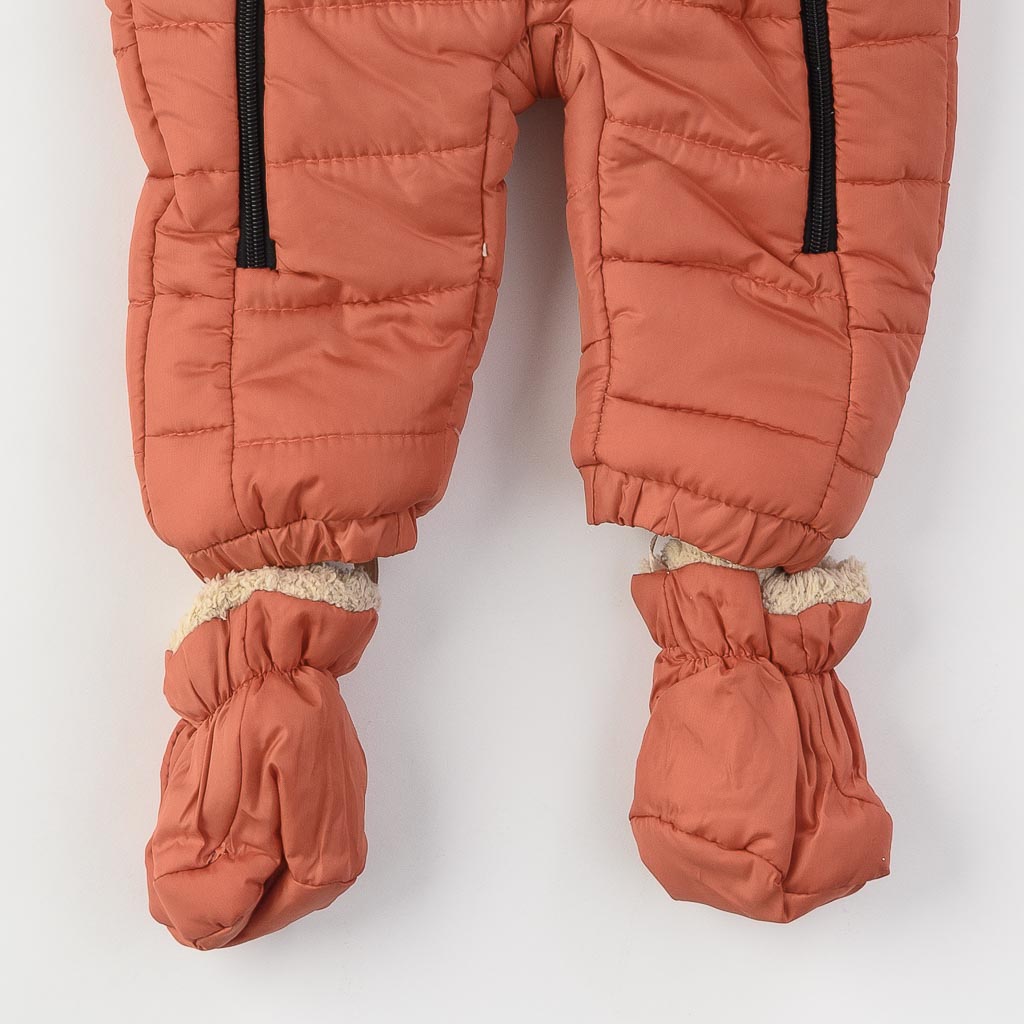 Бебешки зимен гащеризон за момче с ръкавички чорапки и шал Lavin Hello Bеаr Оранжев