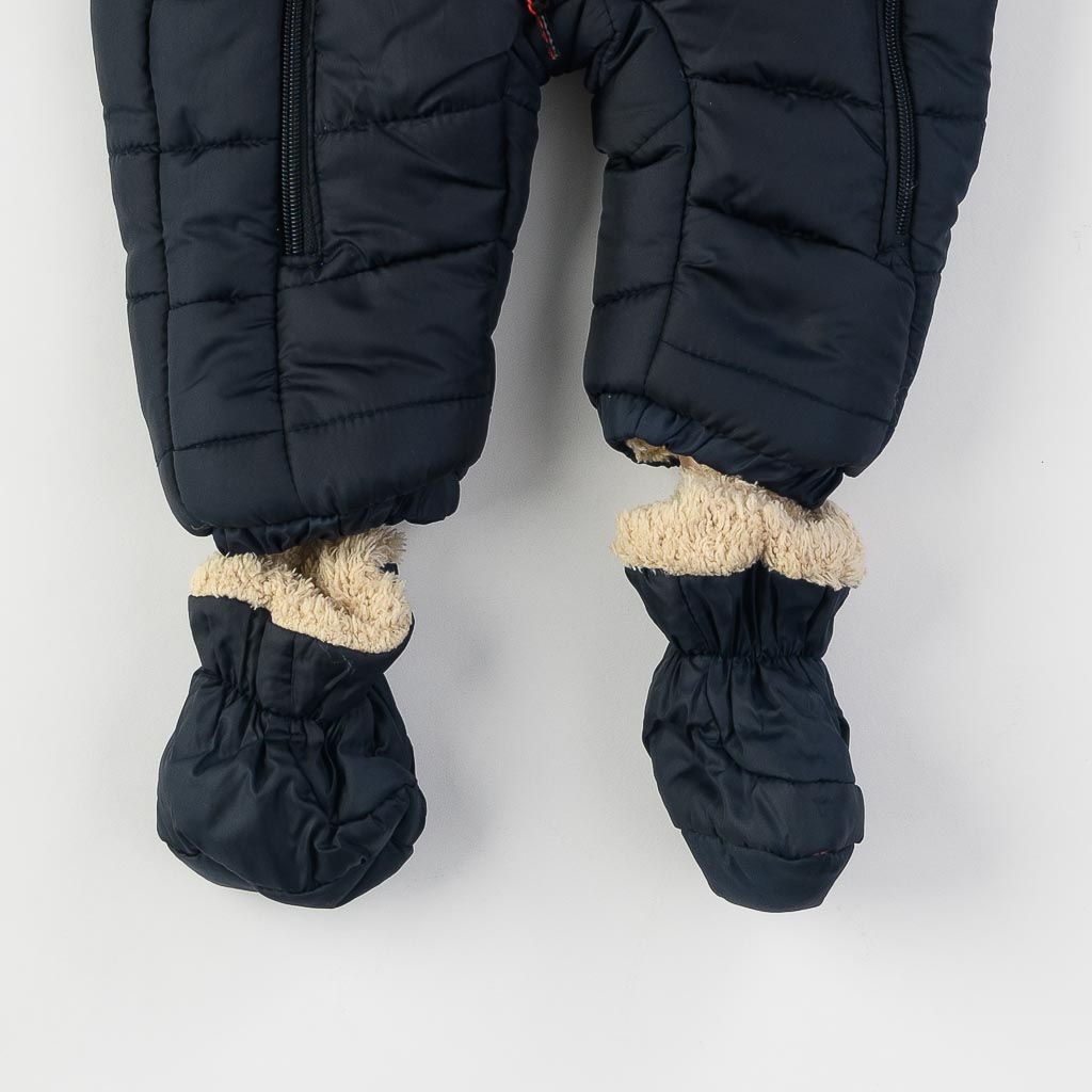 Бебешки зимен гащеризон за момче с ръкавички чорапки и шал Lavin Beаr Тъмносин