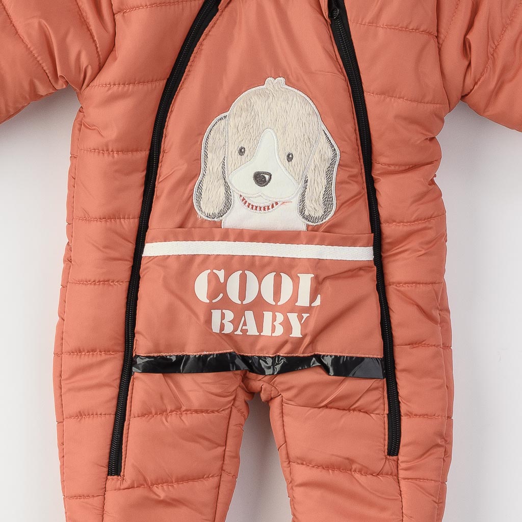 Бебешки зимен гащеризон за момче с ръкавички чорапки и шал Lavin Cool baby dog Оранжев