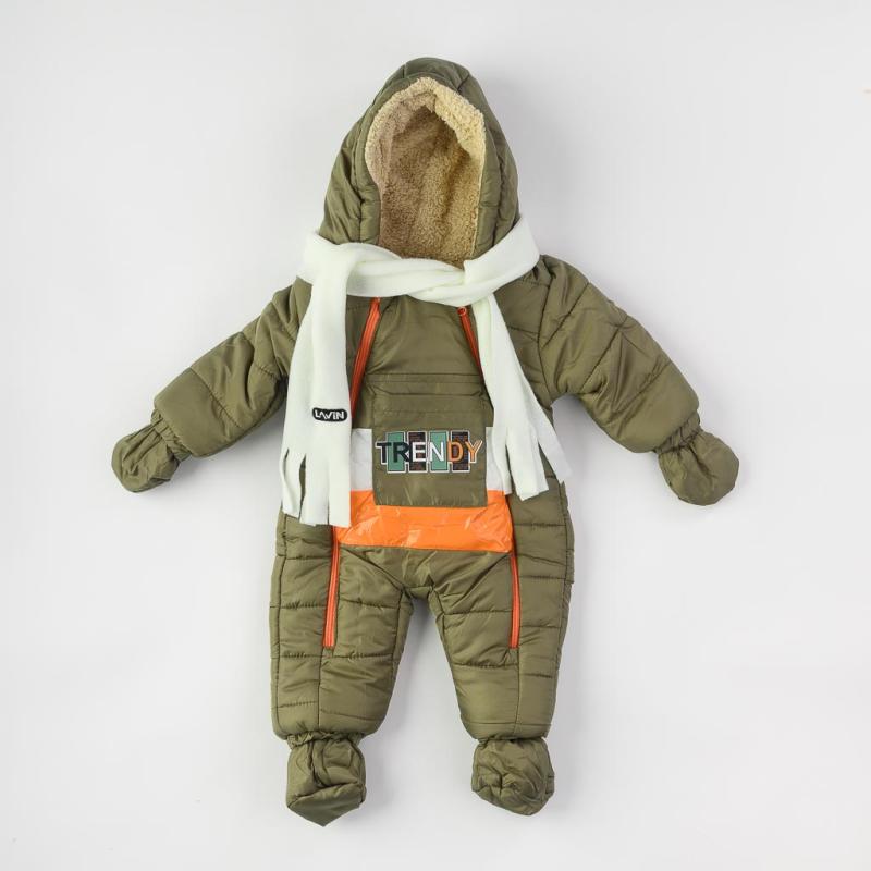 Baby winter overalls For a boy with gloves socks and scarf  Lavin Trendy  Green