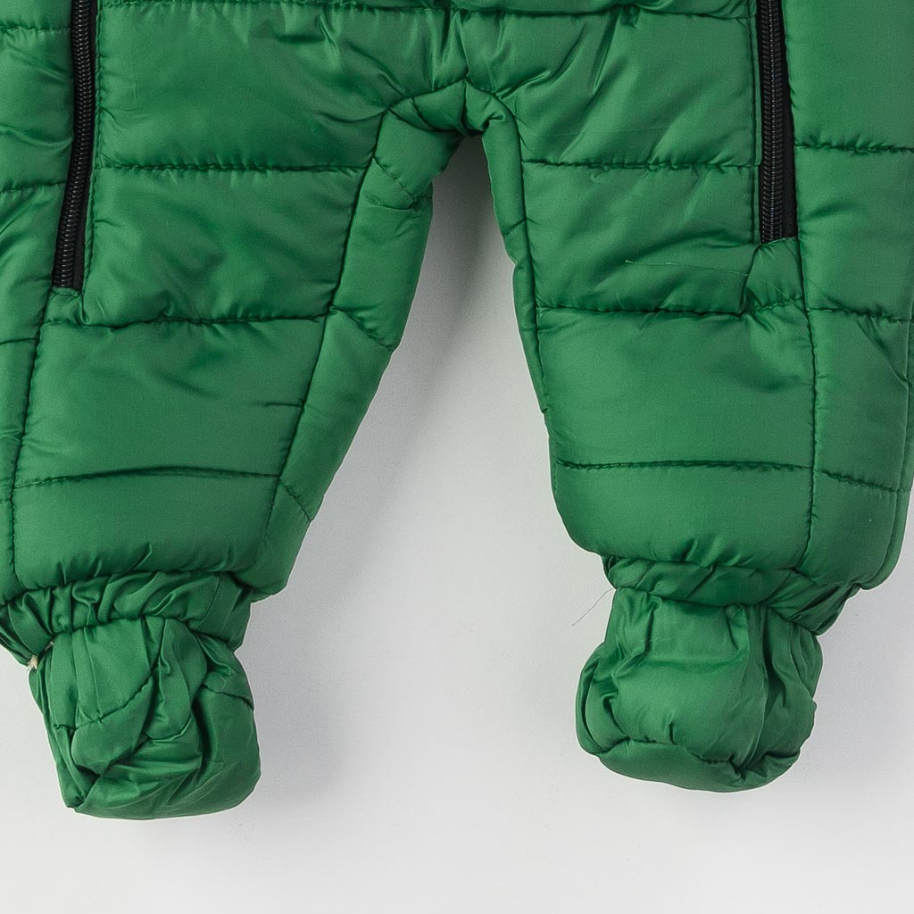 Бебешки зимен гащеризон за момче с ръкавички чорапки и шал Lavin Original Зелен