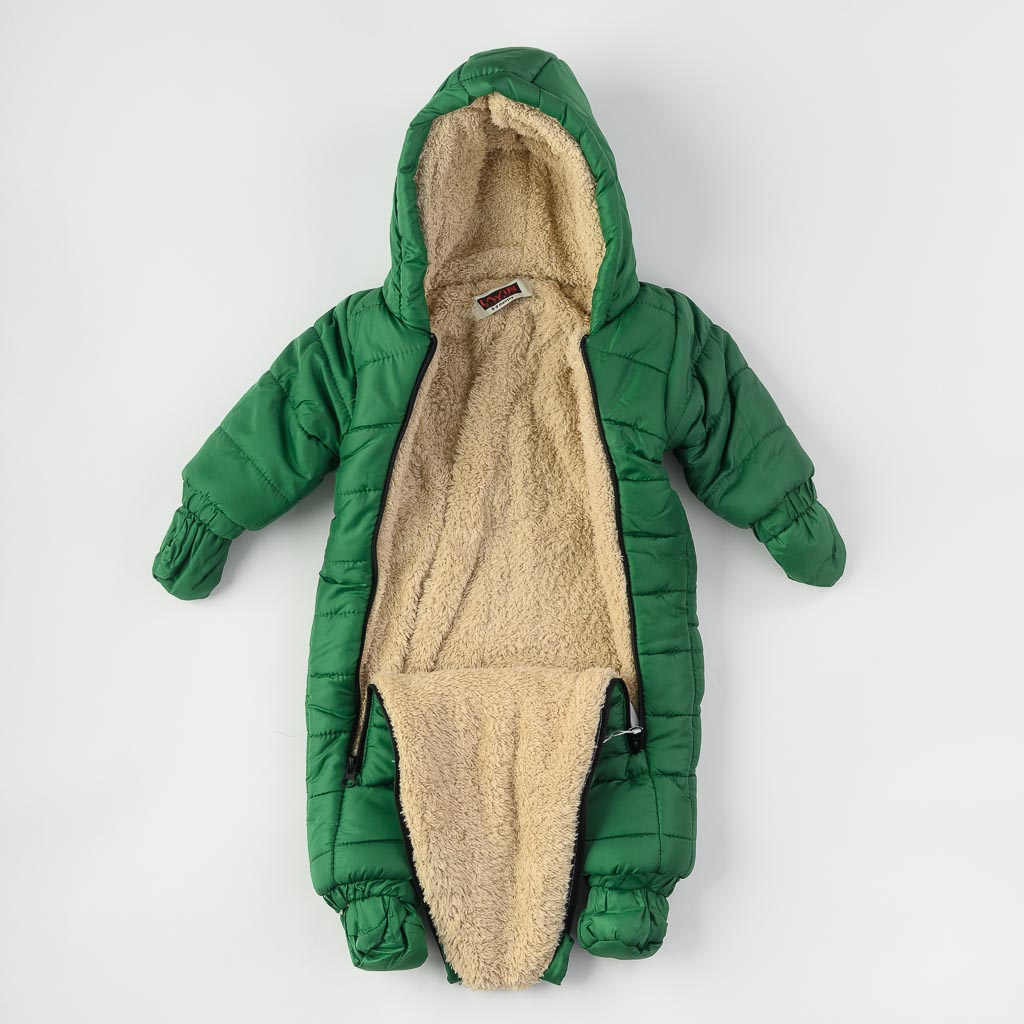 Бебешки зимен гащеризон за момче с ръкавички чорапки и шал Lavin Original Зелен