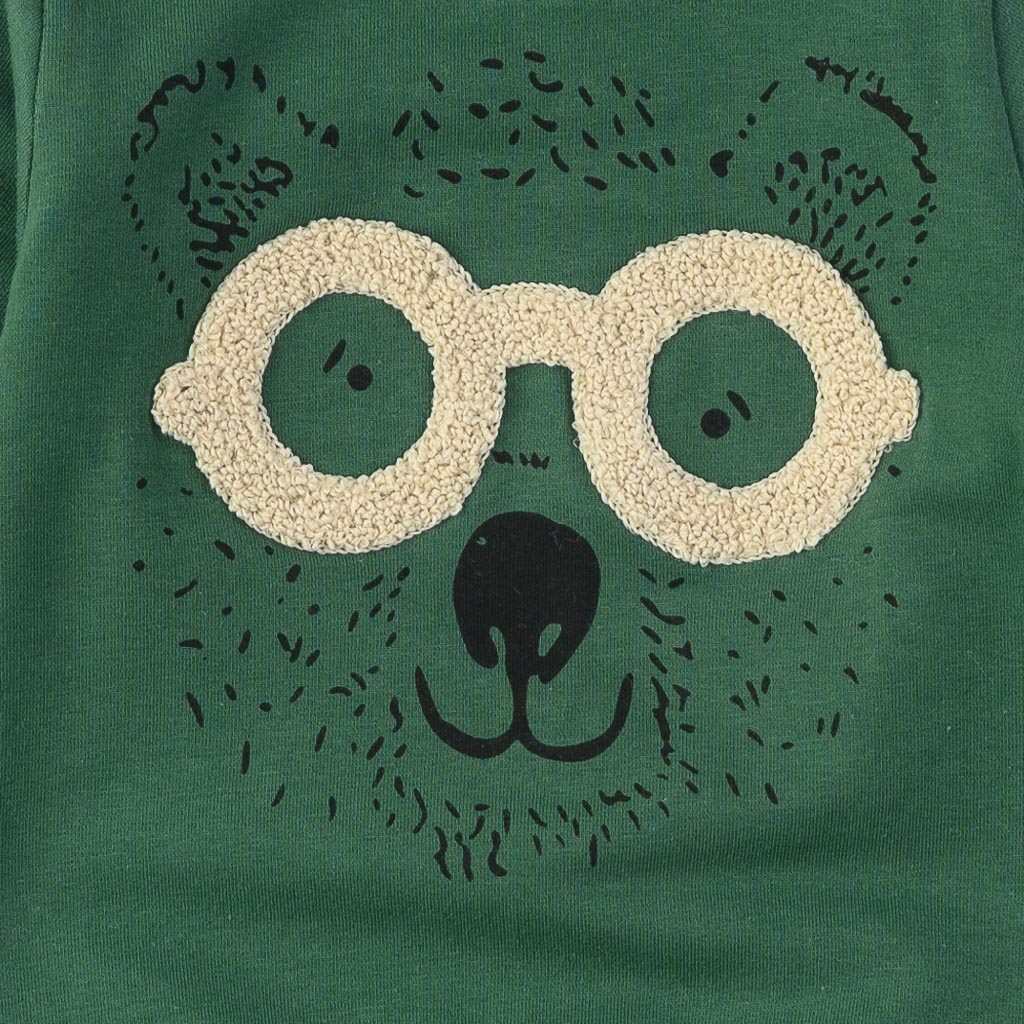 Бебешки спортен комплект за момче Minilox Bear with glasses Ватиран Зелен