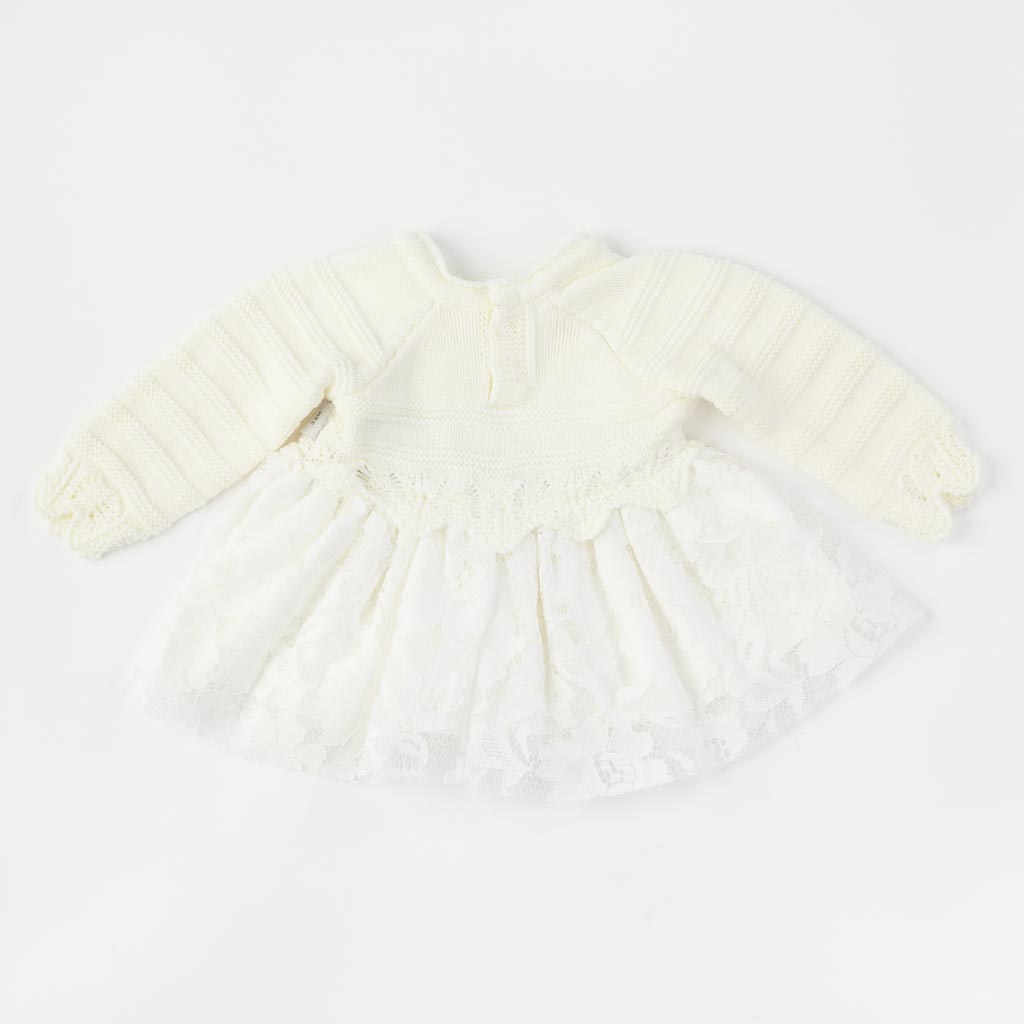 Бебешка рокля с плетиво и дантела Tafyy Ribbon Бяла