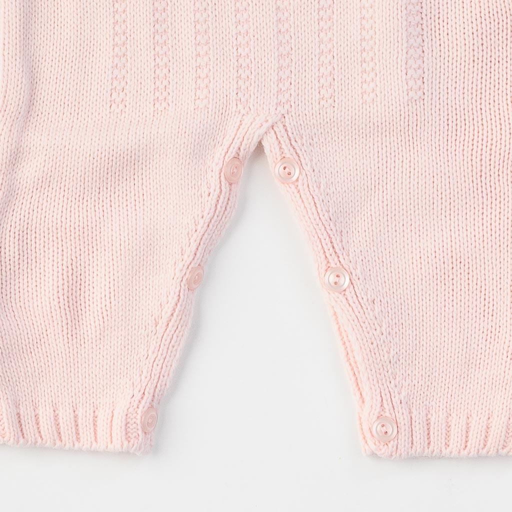 Бебешки комплект плетен гащеризон блузка и шапка Tafyy Pink time Розов