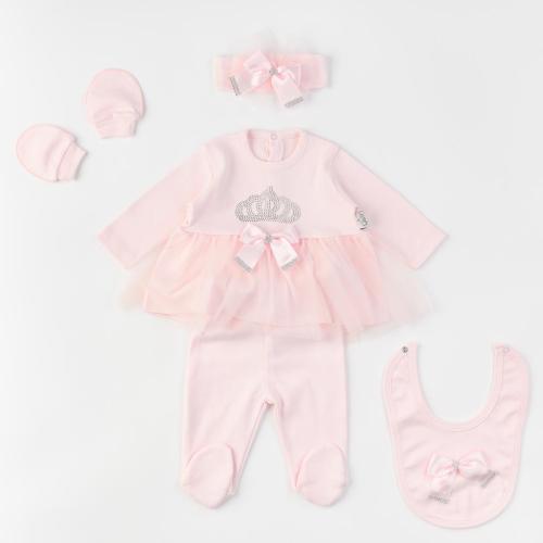 Комплект за новородено момиче 5 части с тюл Tafyy Princess is here Розов