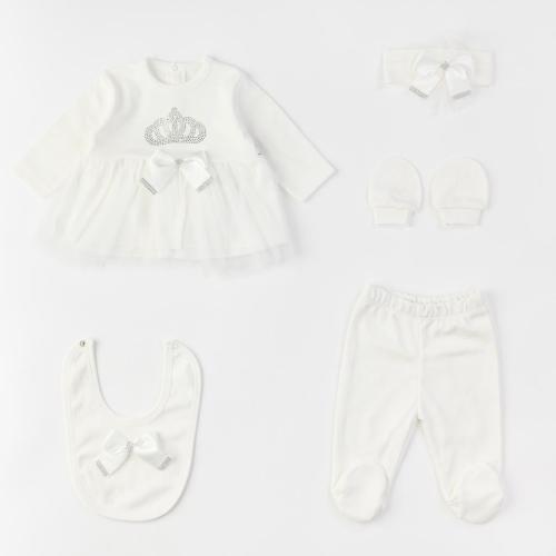 Комплект за новородено момиче 5 части с тюл Tafyy Princess is here Бял