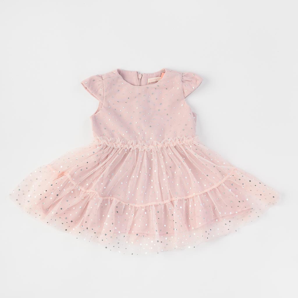 Детски комплект рокля с тюл и палто Baby Rose Розов