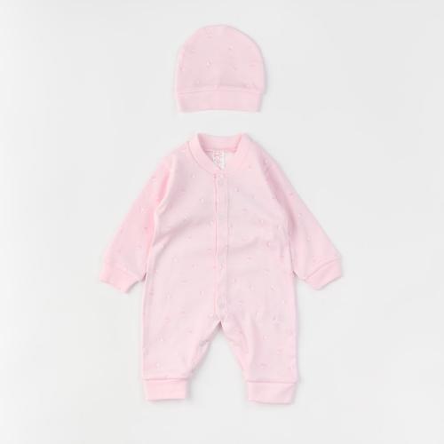 Бебешки гащеризон с шапка за момиче Breeze Pink hearts Розов