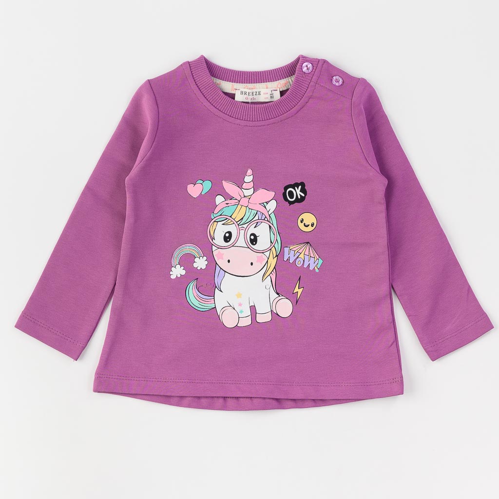 Детска блуза за момиче Breeze Wow Unicorn Лилава