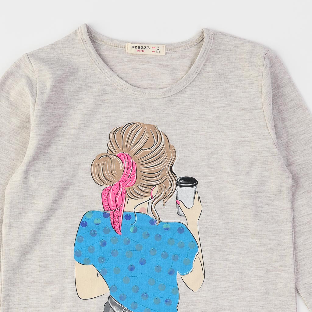 Παιδικη μπλουζα Για Κορίτσι με μακρυ μανικι  Super girl Breeze  Γκριζο
