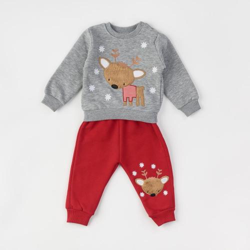 Бебешки коледен комплект за момче Deco Rudolf Christmas Ватиран Сив